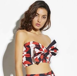 Resort Floral Leaf Print Tie Front Bow Crop Top